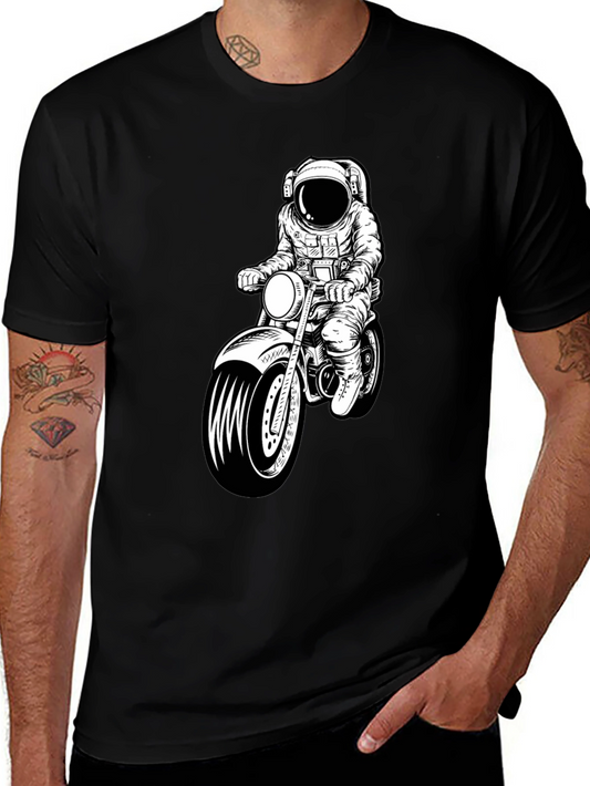 Astronaut Motorcycle Graphic T-Shirt - Black Crew Neck
