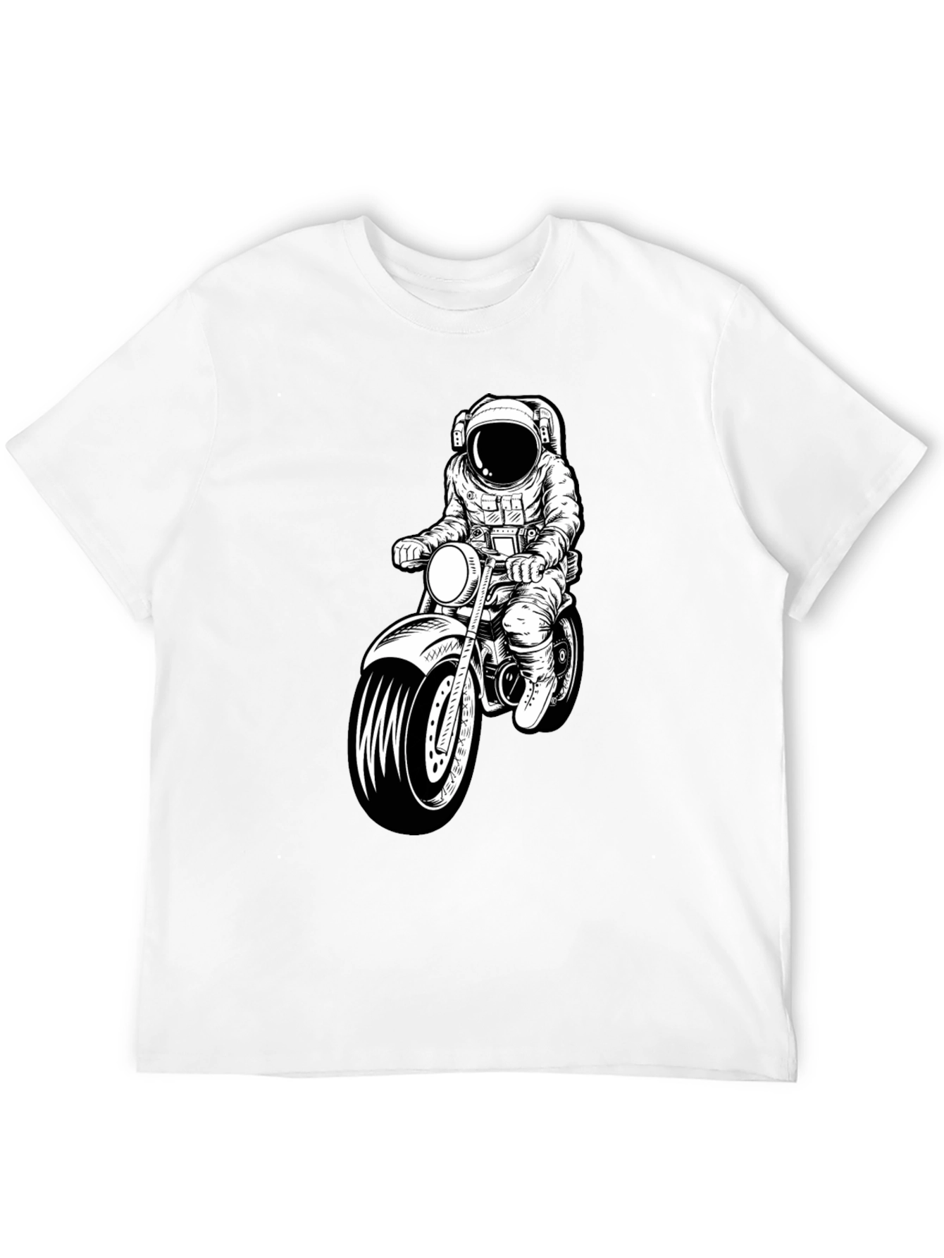 Astronaut Motorcycle Graphic T-Shirt - Black Crew Neck