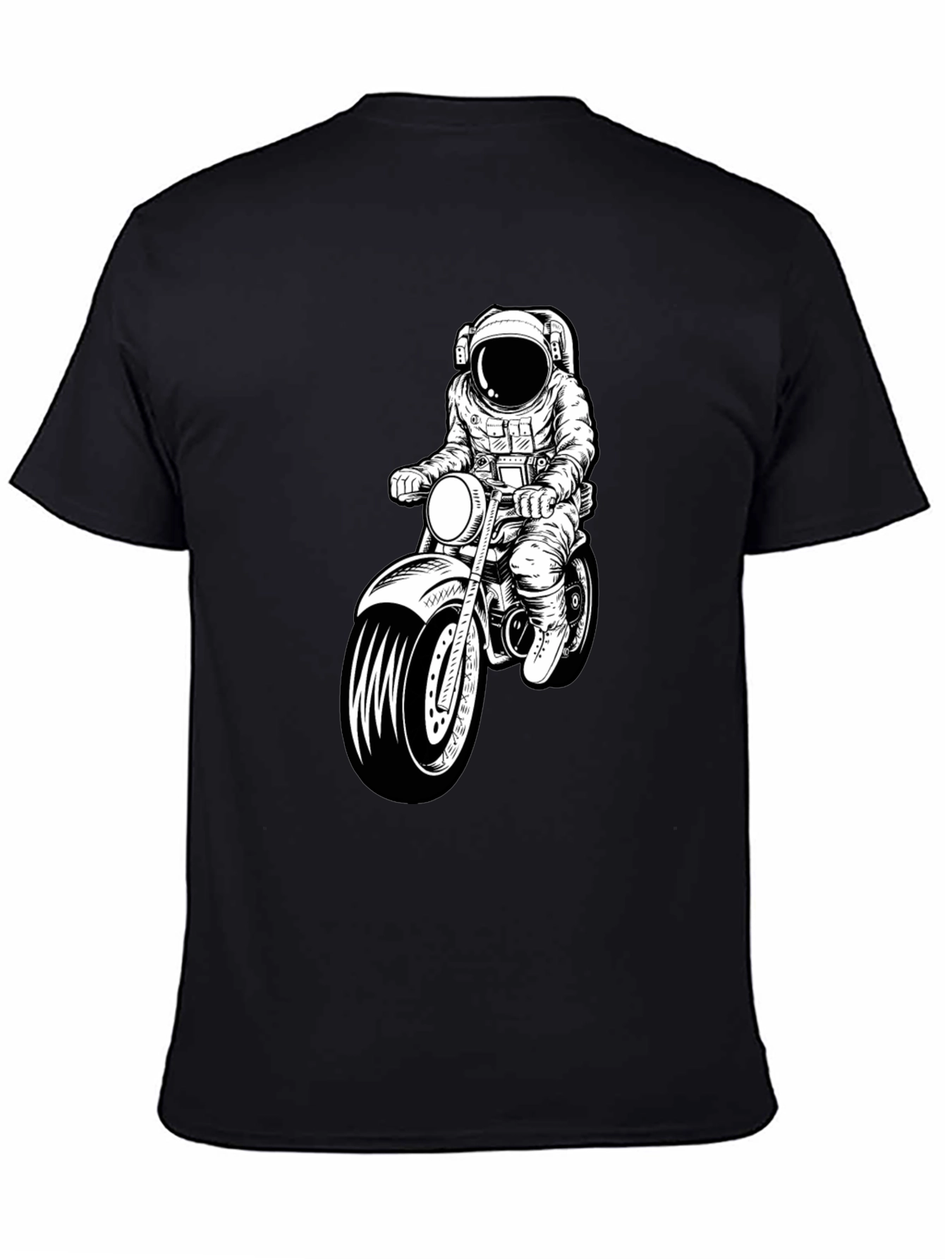 Astronaut Motorcycle Graphic T-Shirt - Black Crew Neck