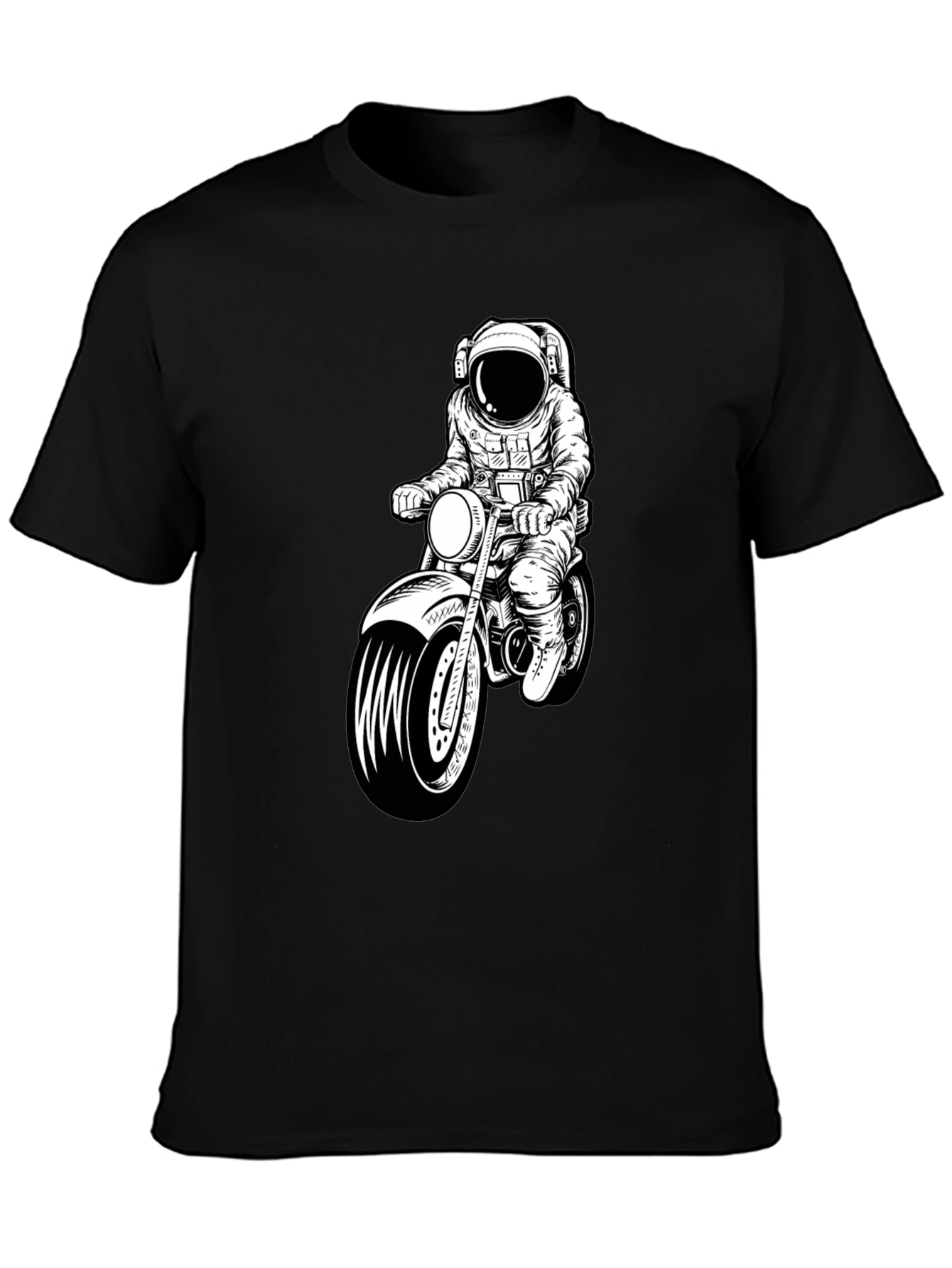 Astronaut Motorcycle Graphic T-Shirt - Black Crew Neck