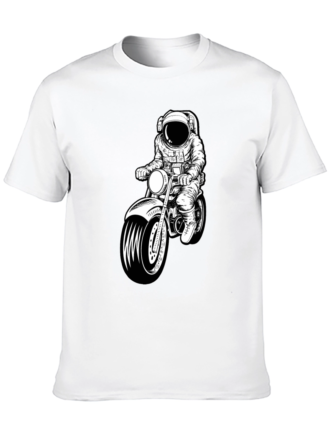 Astronaut Motorcycle Graphic T-Shirt - Black Crew Neck