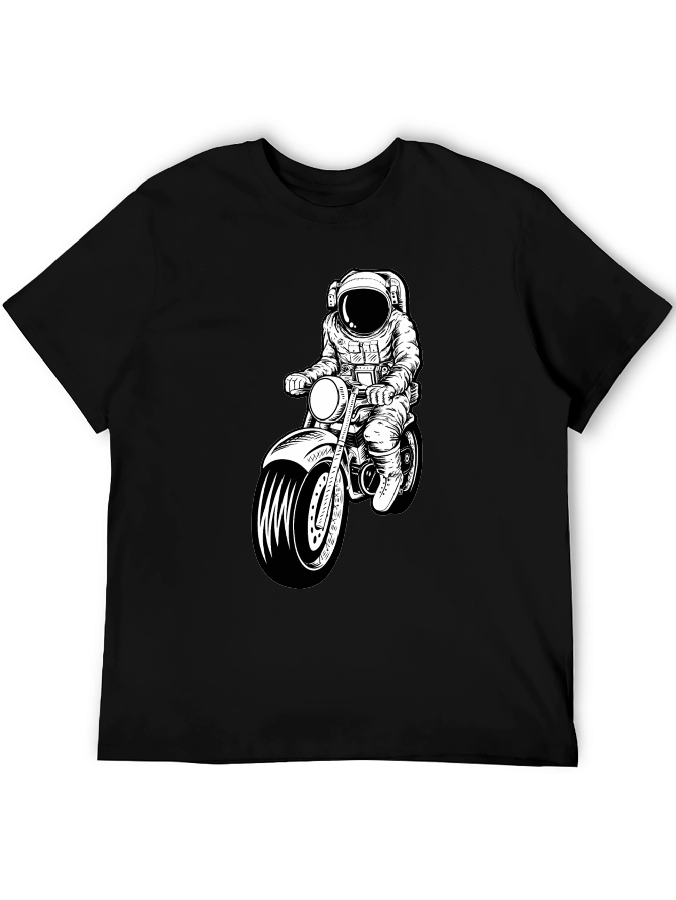 Astronaut Motorcycle Graphic T-Shirt - Black Crew Neck