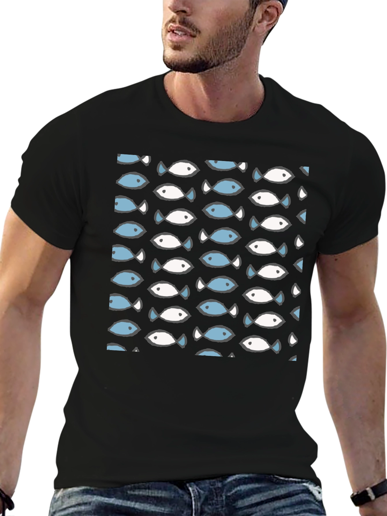 Fish Pattern T-Shirt - Crew Neck