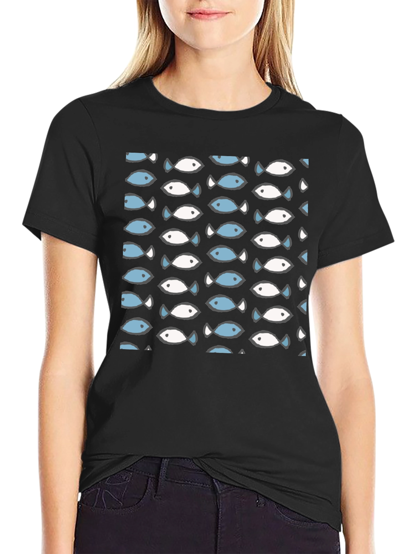 Fish Pattern T-Shirt - Crew Neck