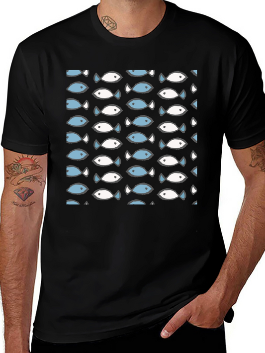 Fish Pattern T-Shirt - Crew Neck