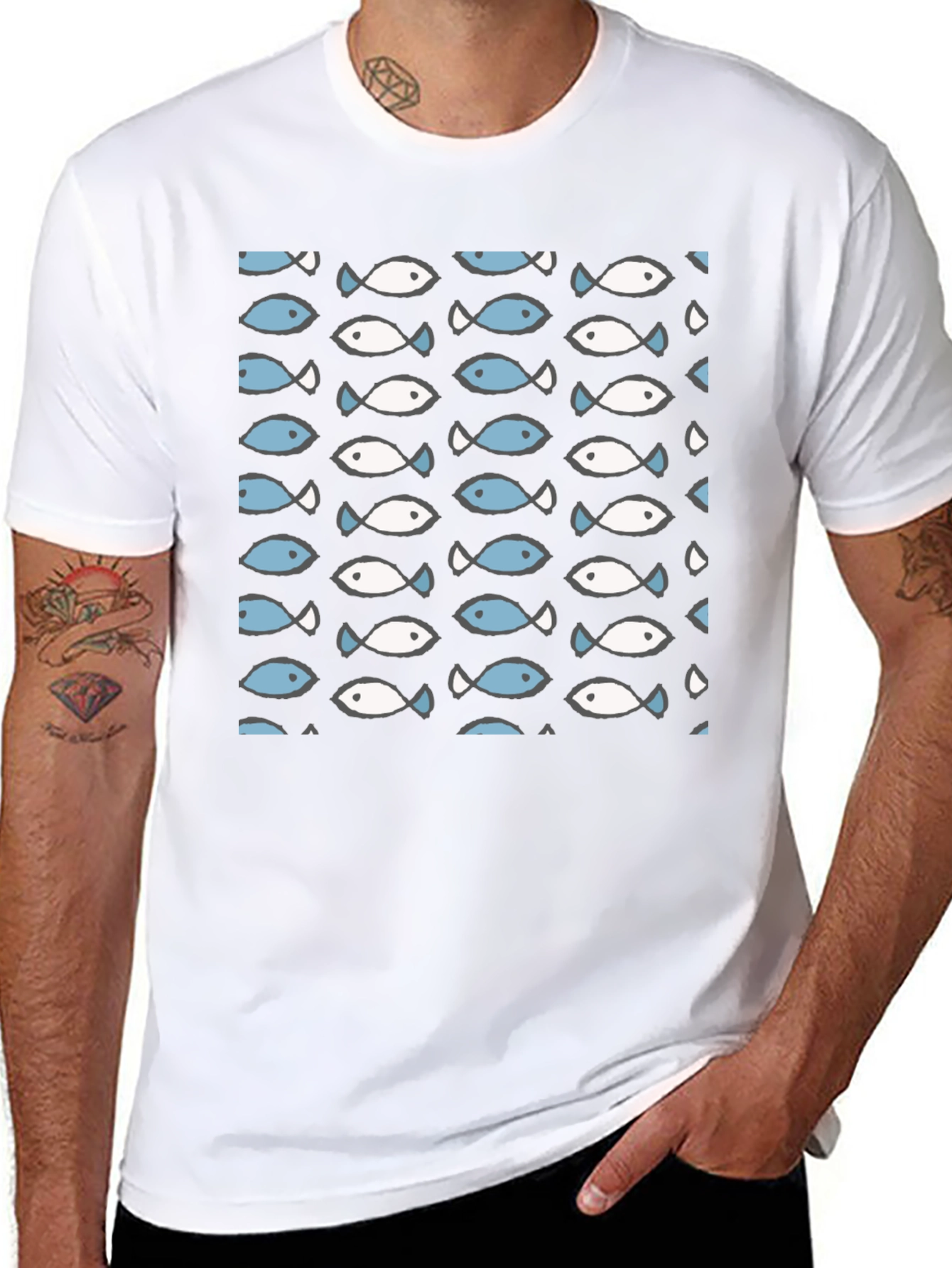 Fish Pattern T-Shirt - Crew Neck