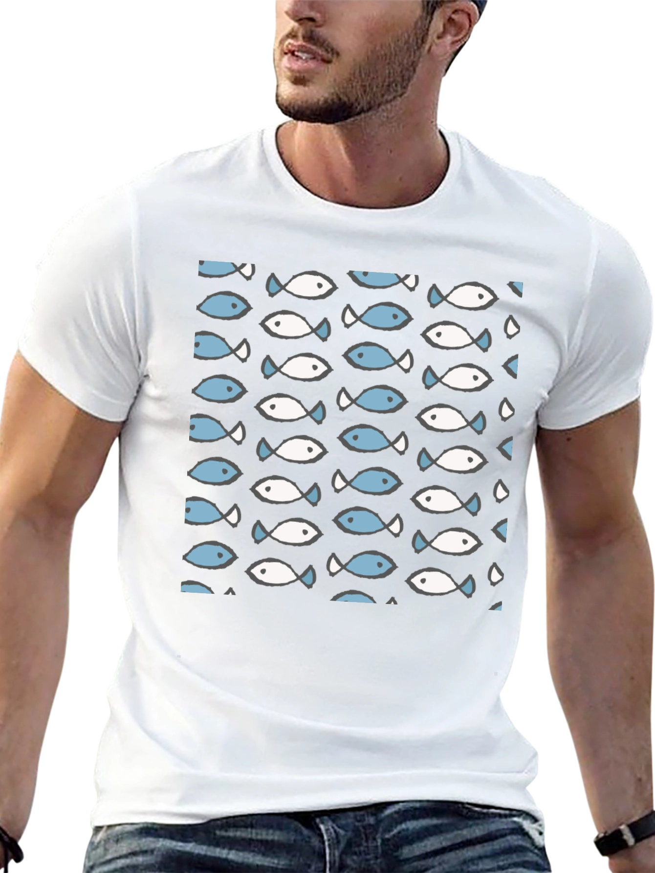 Fish Pattern T-Shirt - Crew Neck