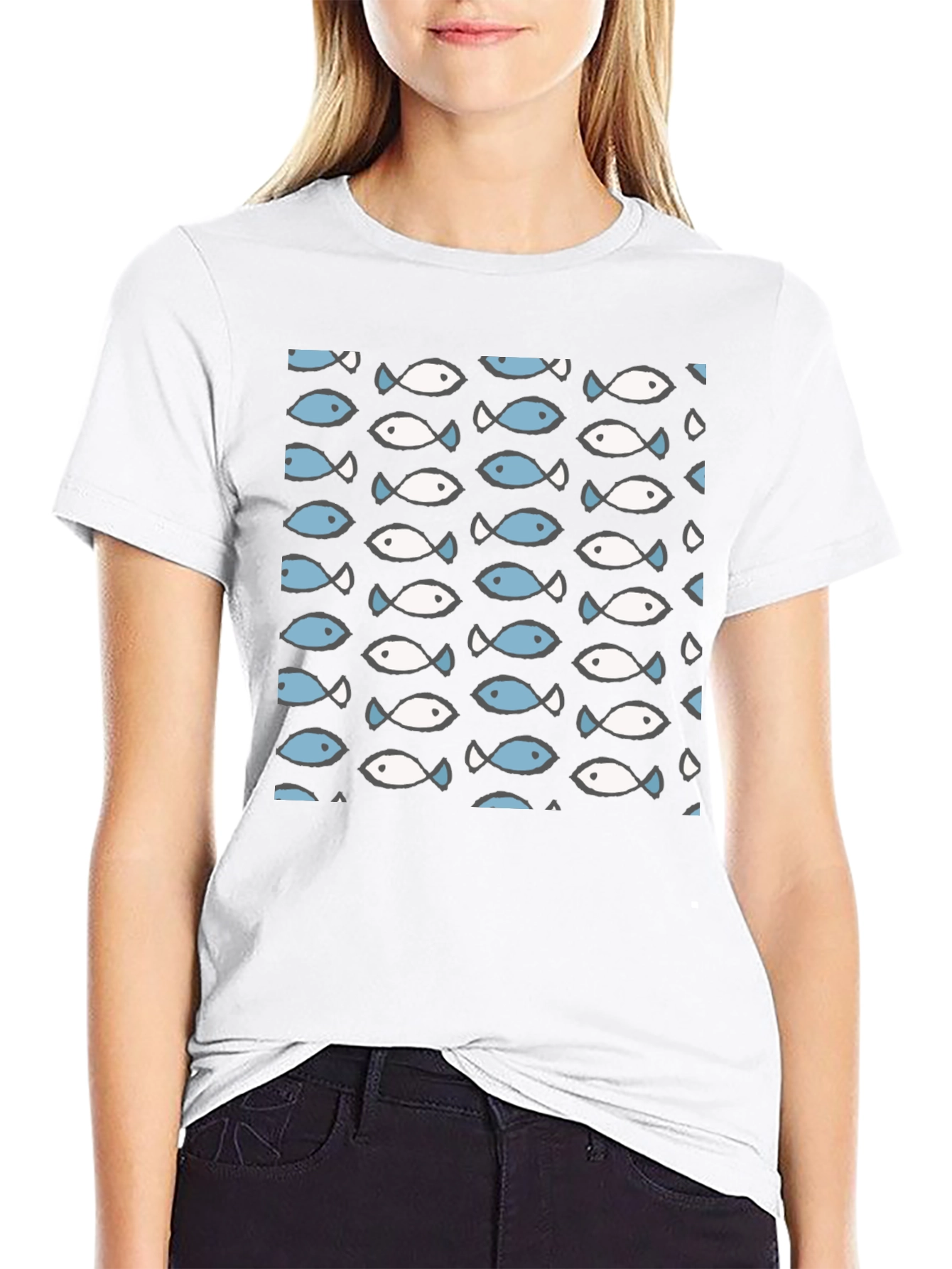 Fish Pattern T-Shirt - Crew Neck