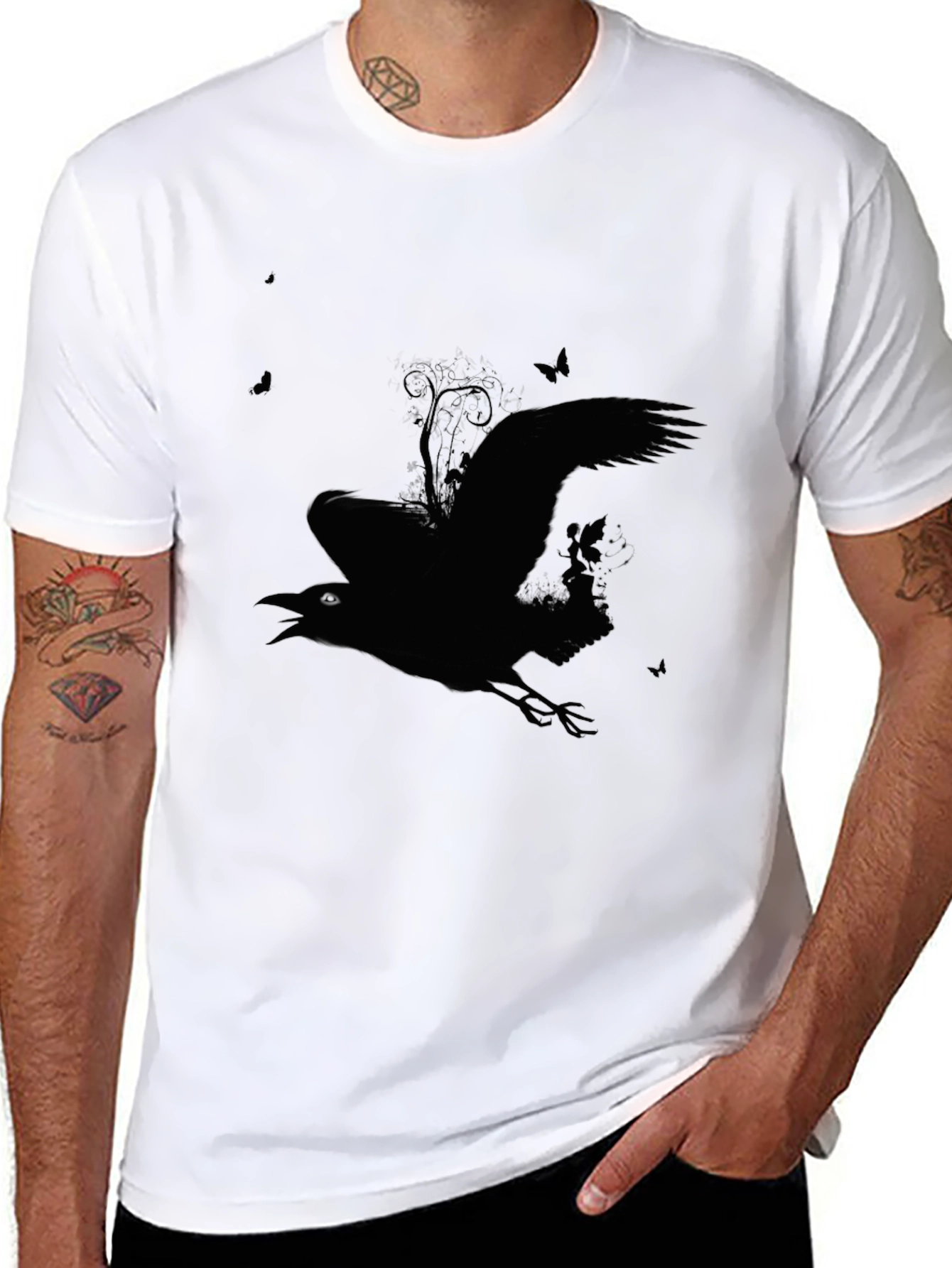 Raven Silhouette Graphic Tee - Mens Black T-Shirt