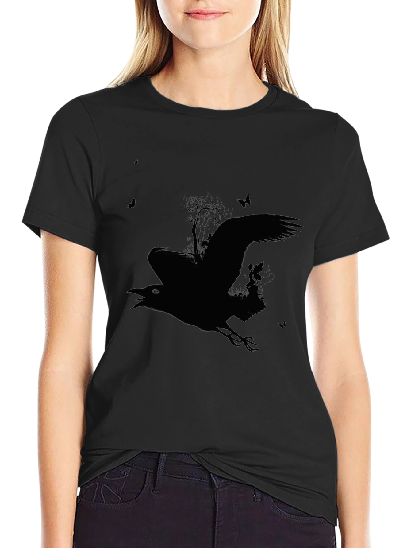 Raven Silhouette Graphic Tee - Mens Black T-Shirt