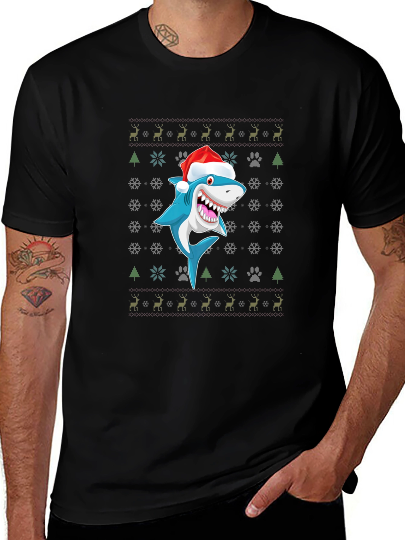 Festive Shark Christmas T-Shirt - Holiday Novelty Tee