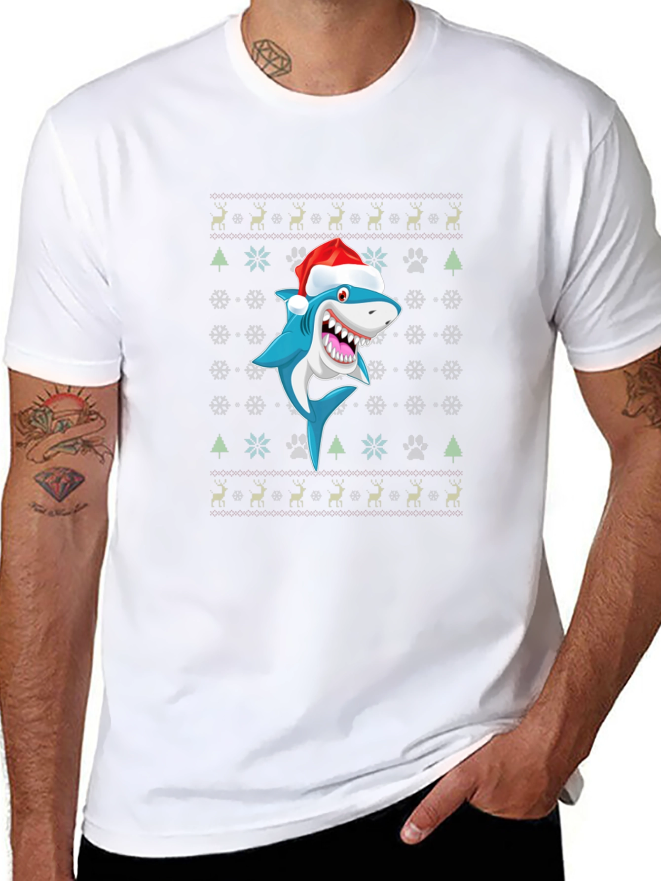 Festive Shark Christmas T-Shirt - Holiday Novelty Tee