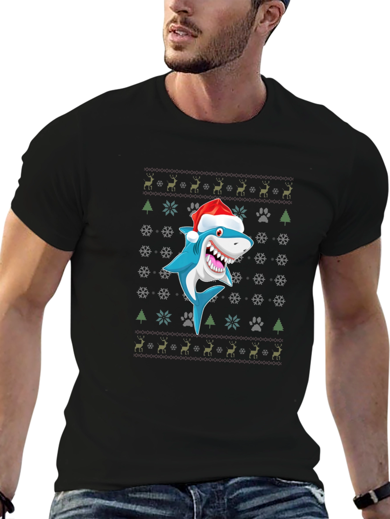 Festive Shark Christmas T-Shirt - Holiday Novelty Tee