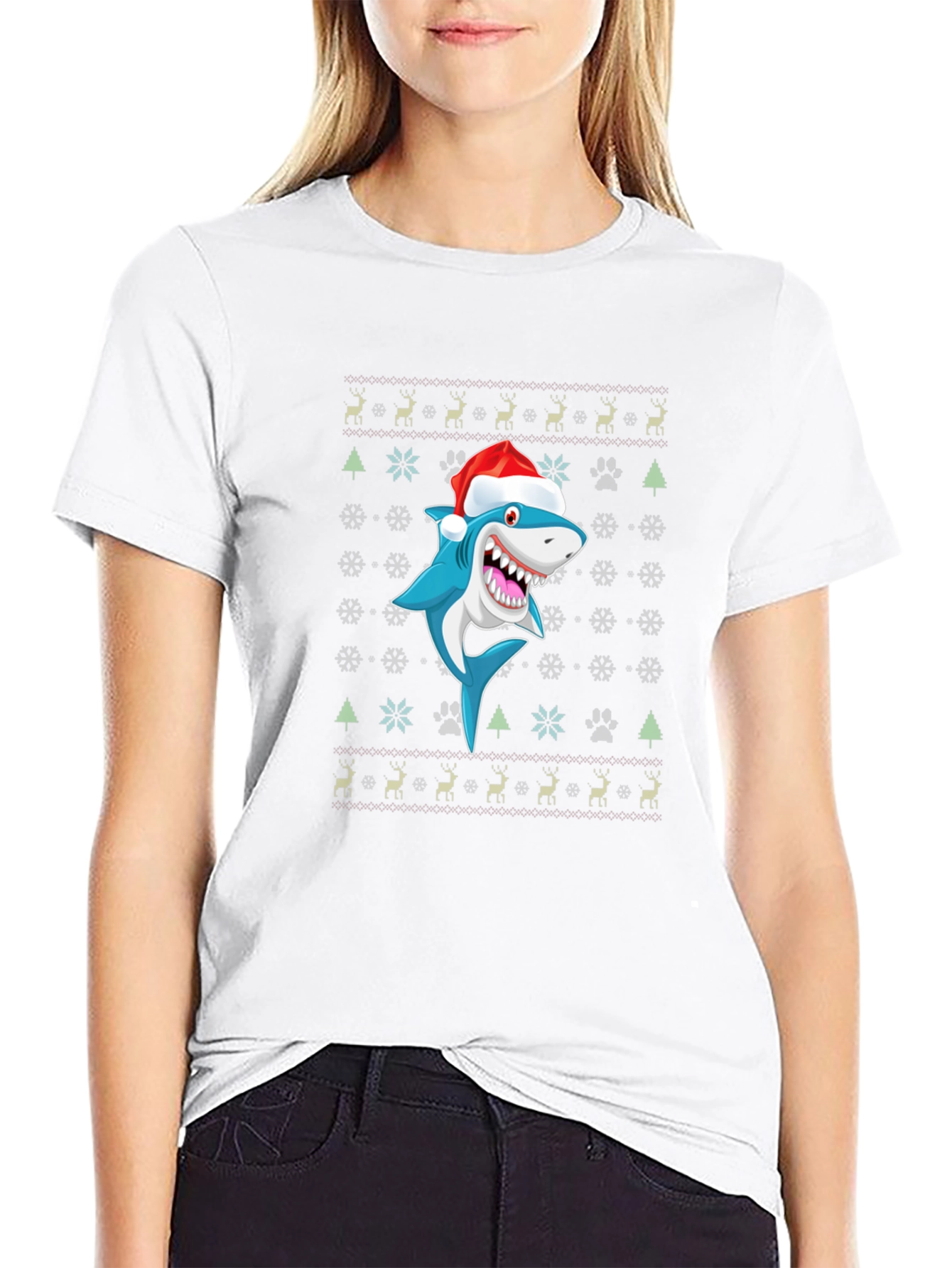 Festive Shark Christmas T-Shirt - Holiday Novelty Tee