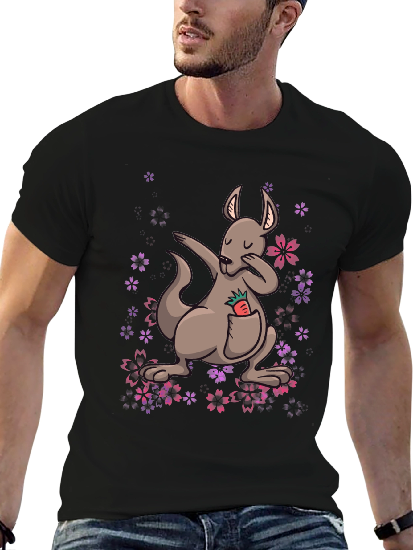 Dabbing Kangaroo Floral T-Shirt - Unique Graphic Tee