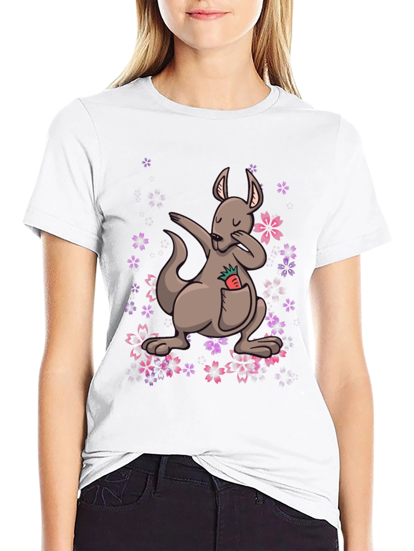 Dabbing Kangaroo Floral T-Shirt - Unique Graphic Tee