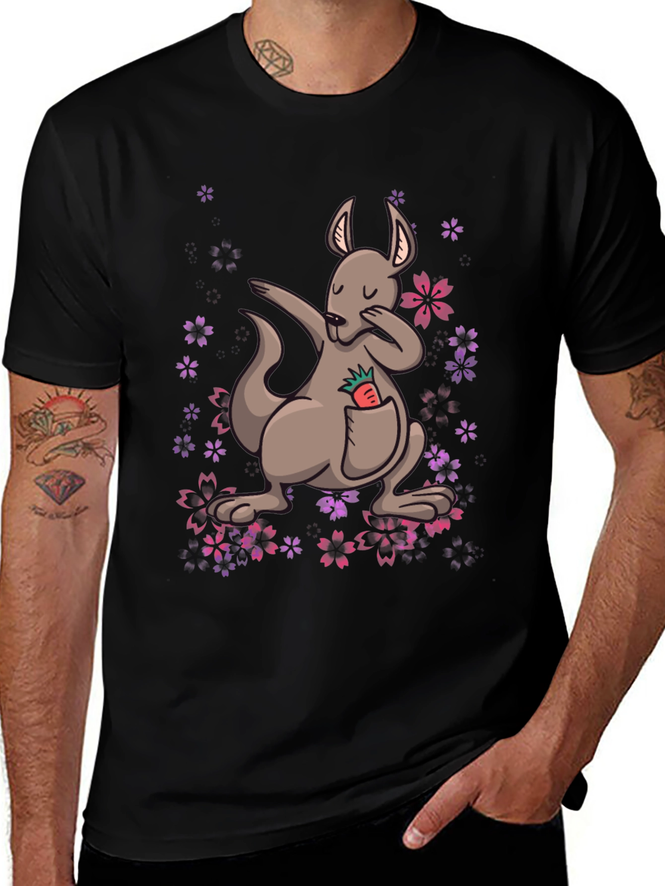 Dabbing Kangaroo Floral T-Shirt - Unique Graphic Tee
