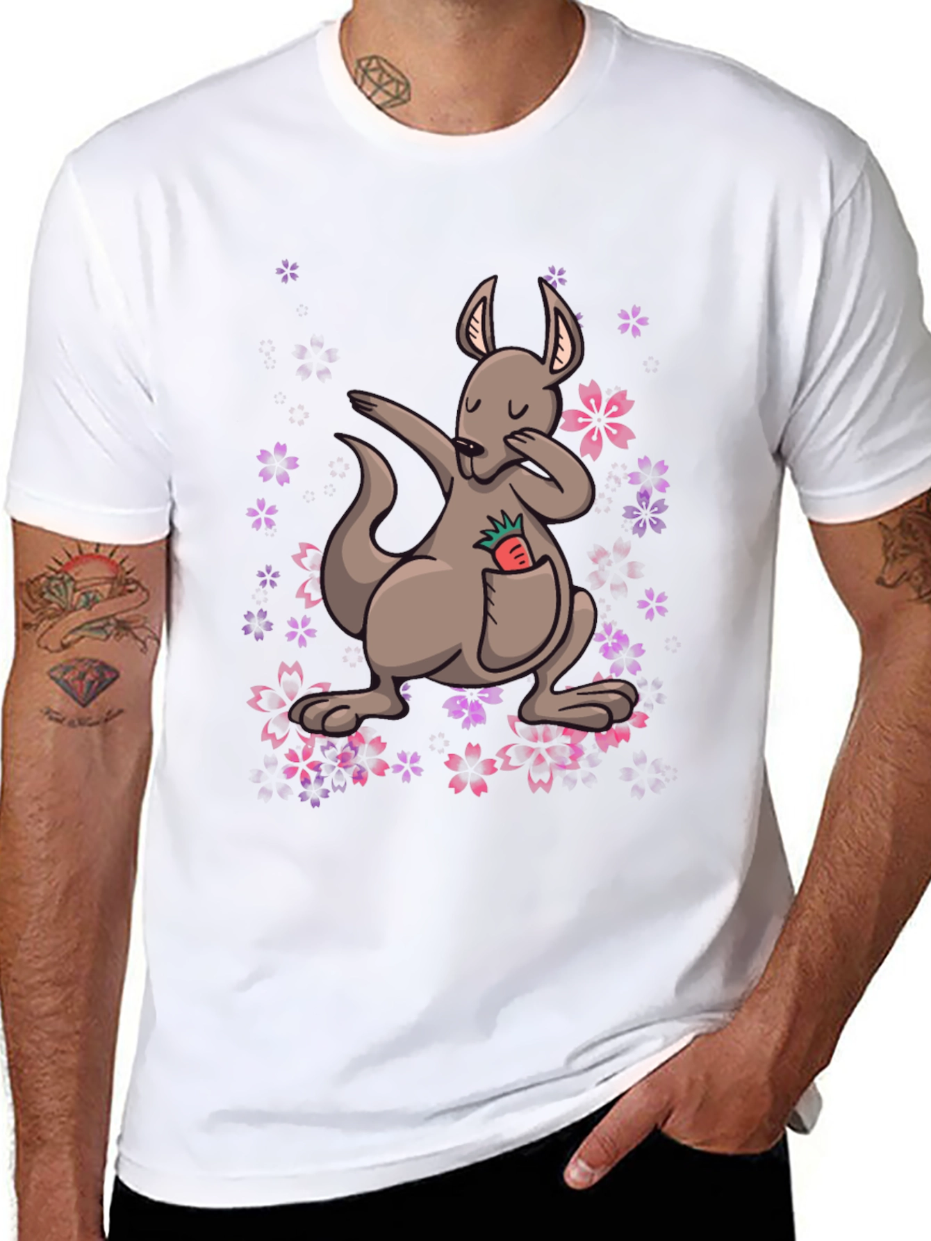 Dabbing Kangaroo Floral T-Shirt - Unique Graphic Tee