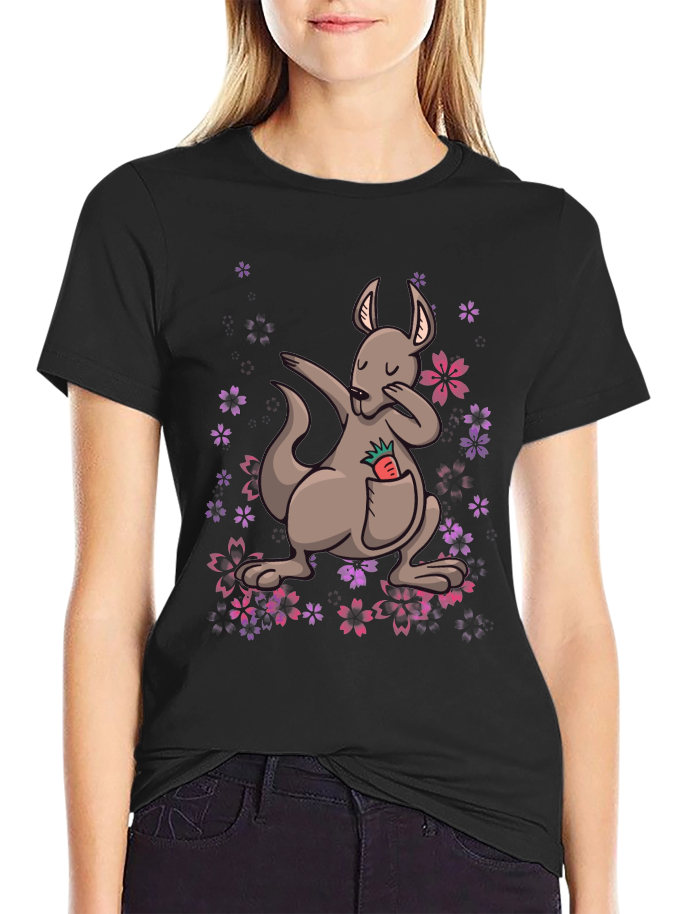 Dabbing Kangaroo Floral T-Shirt - Unique Graphic Tee