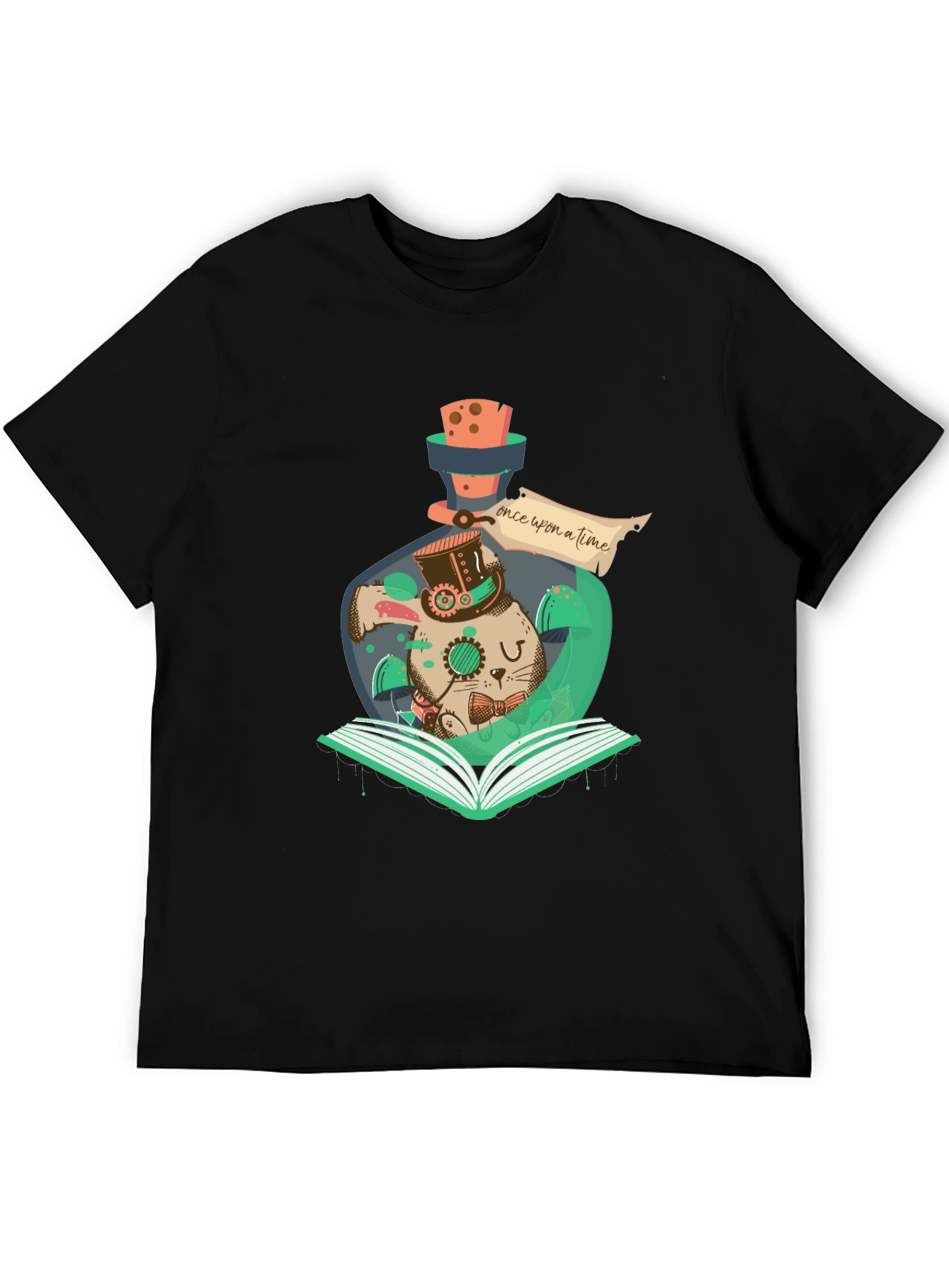 Steampunk Rabbit Bottle Graphic Tee - Mens Black T-Shirt