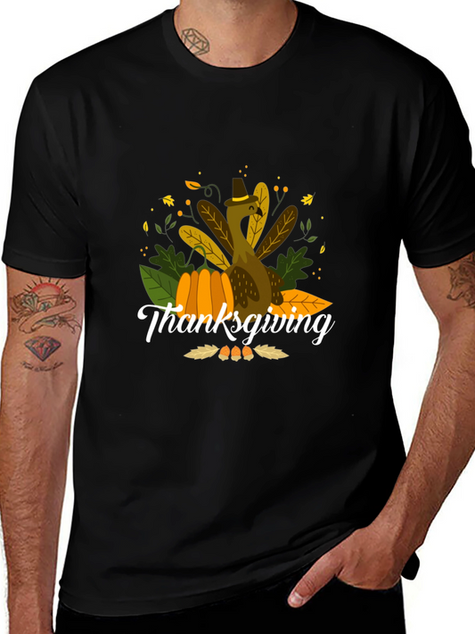 Thanksgiving Turkey Graphic Black T-Shirt