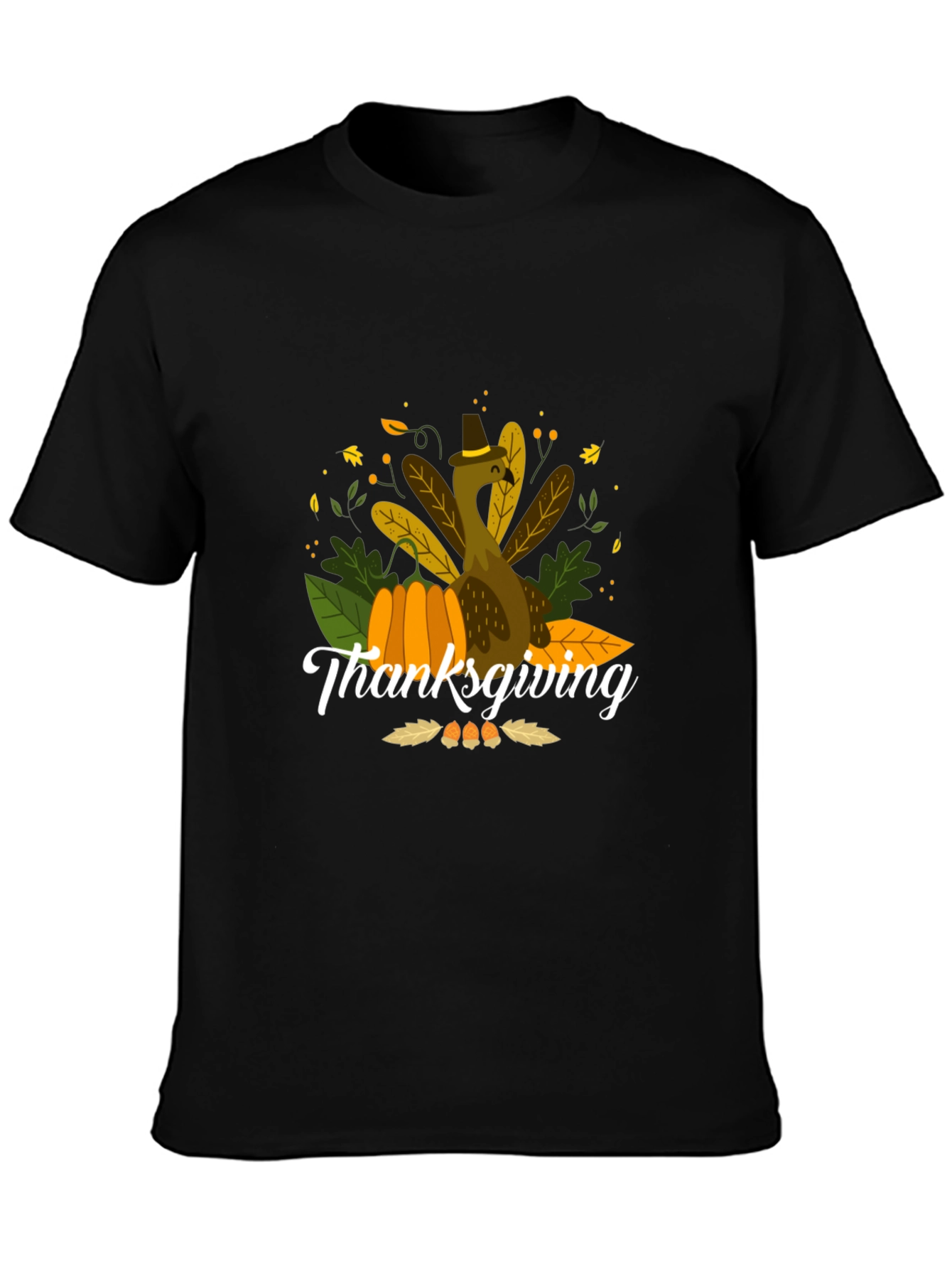 Thanksgiving Turkey Graphic Black T-Shirt