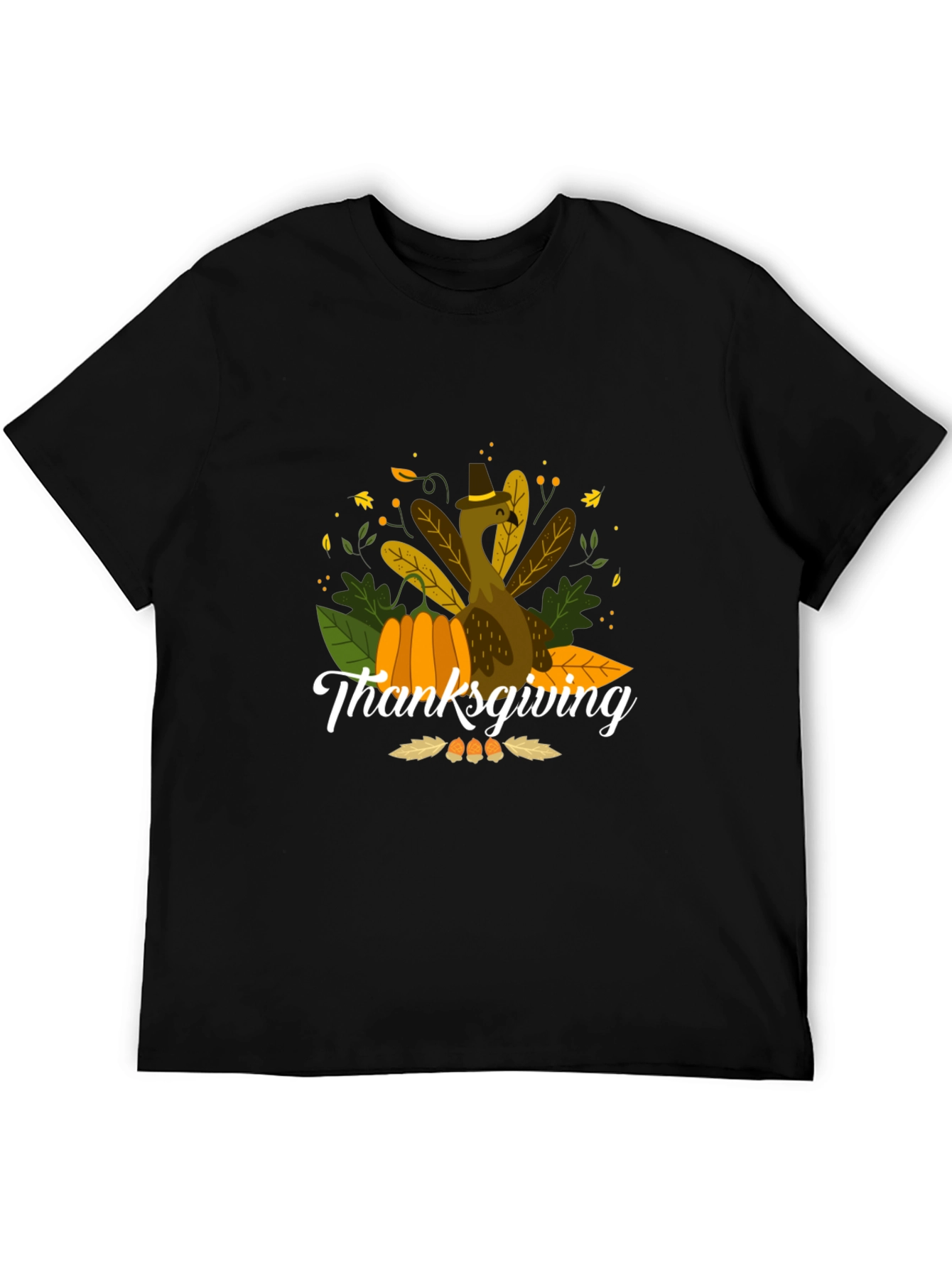 Thanksgiving Turkey Graphic Black T-Shirt