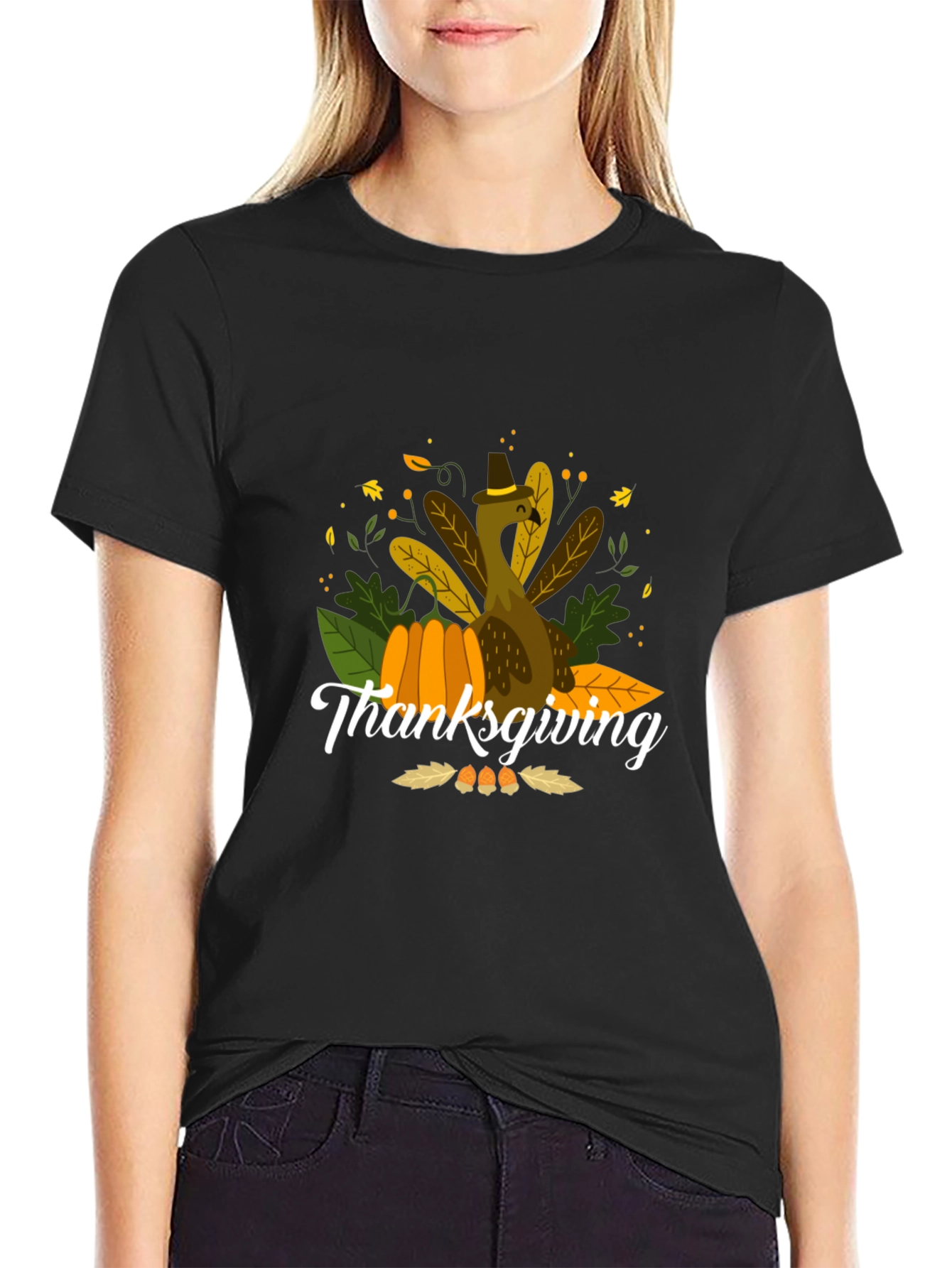 Thanksgiving Turkey Graphic Black T-Shirt