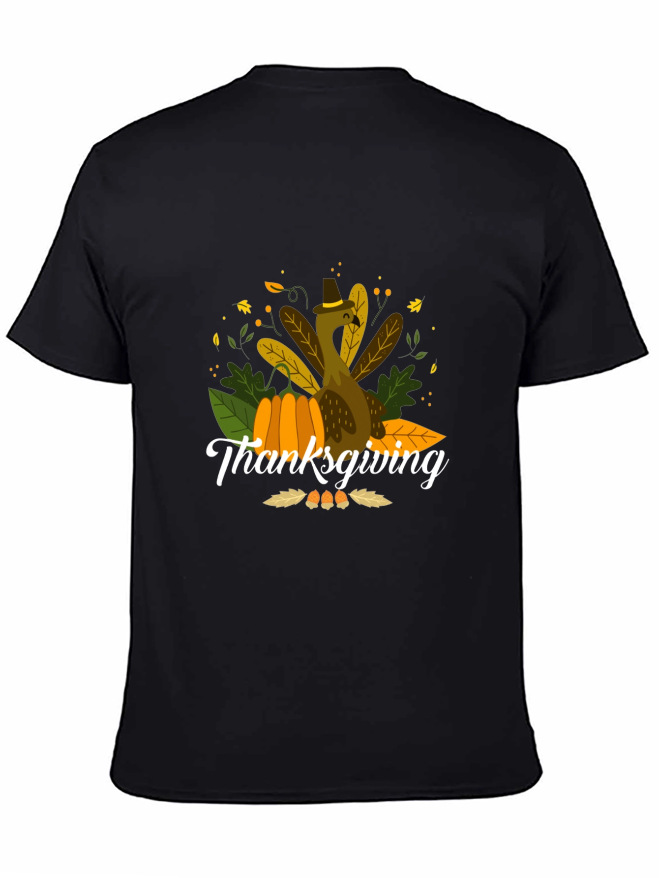 Thanksgiving Turkey Graphic Black T-Shirt