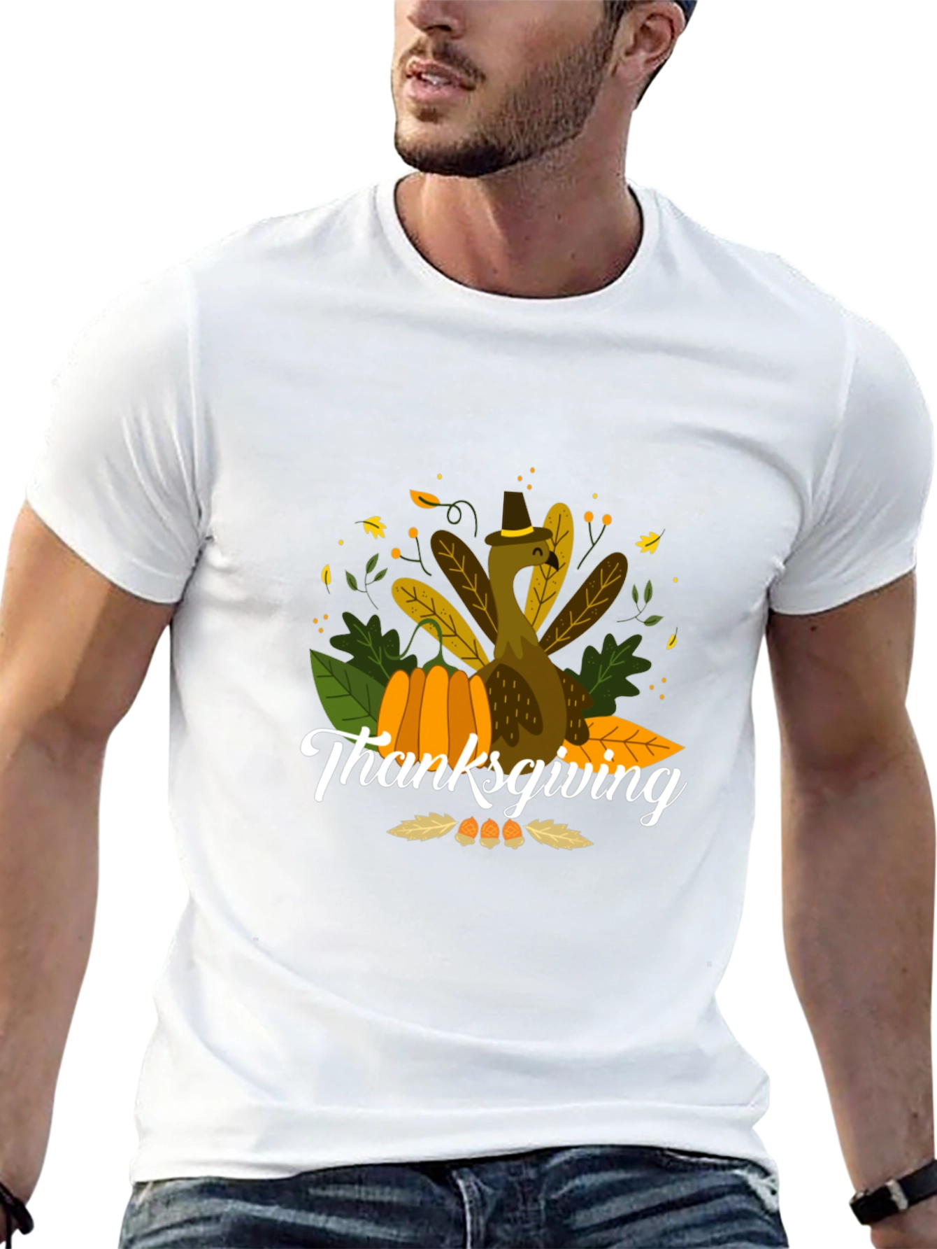 Thanksgiving Turkey Graphic Black T-Shirt