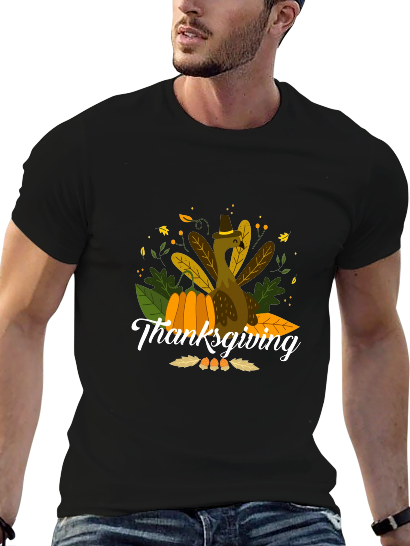 Thanksgiving Turkey Graphic Black T-Shirt
