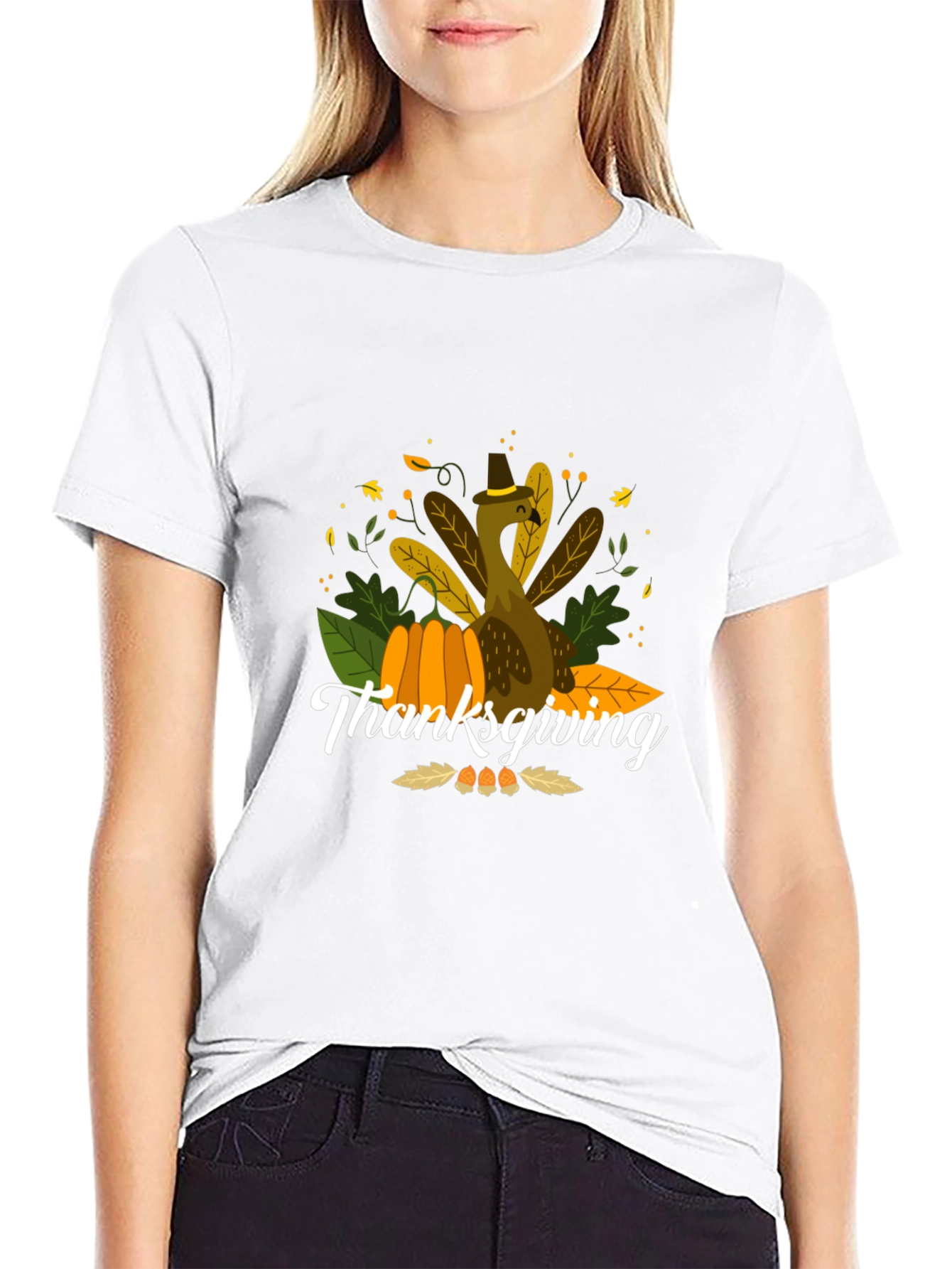 Thanksgiving Turkey Graphic Black T-Shirt