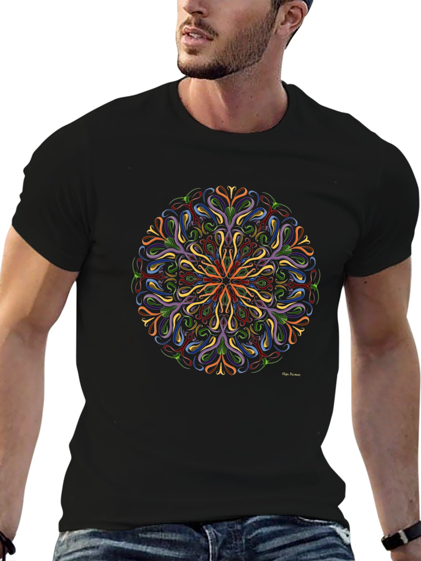 Vibrant Mandala Graphic Black T-Shirt