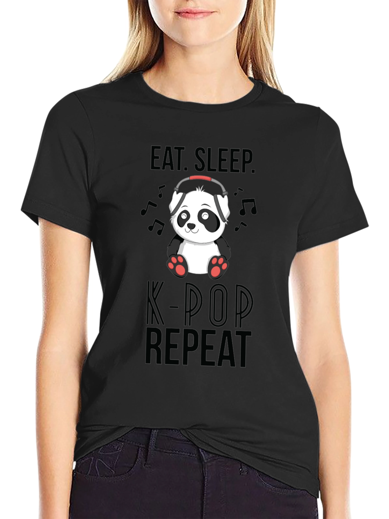 Eat Sleep K-Pop Repeat Panda Graphic Tee