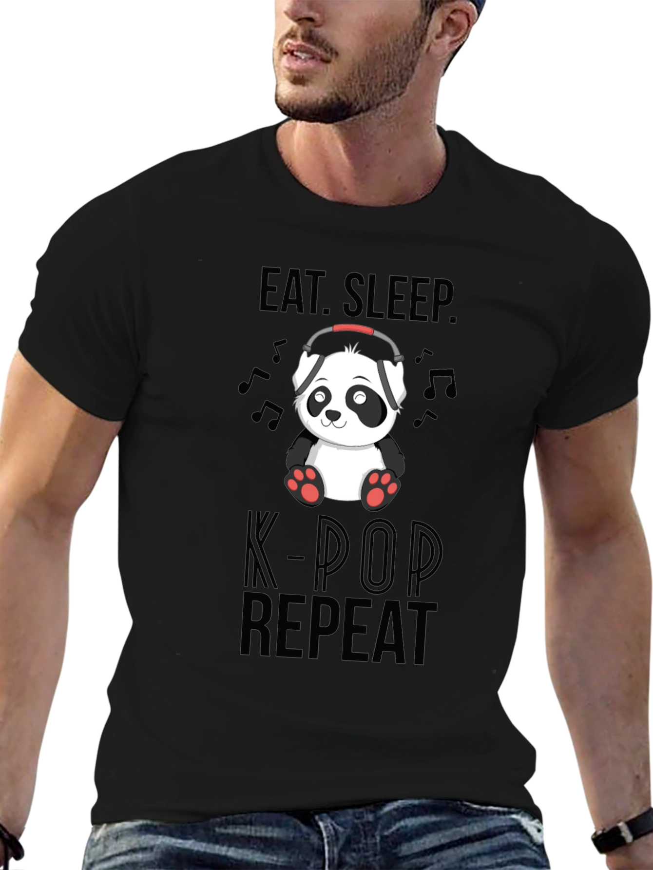 Eat Sleep K-Pop Repeat Panda Graphic Tee