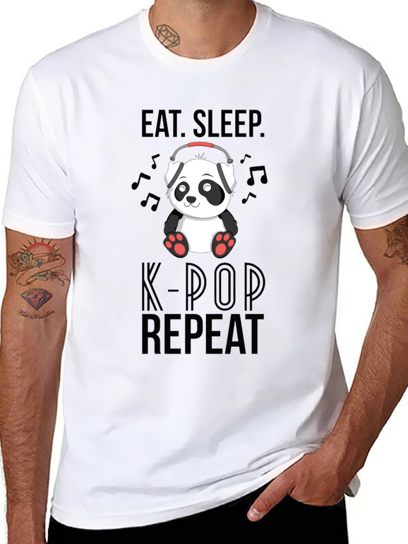 Eat Sleep K-Pop Repeat Panda Graphic Tee