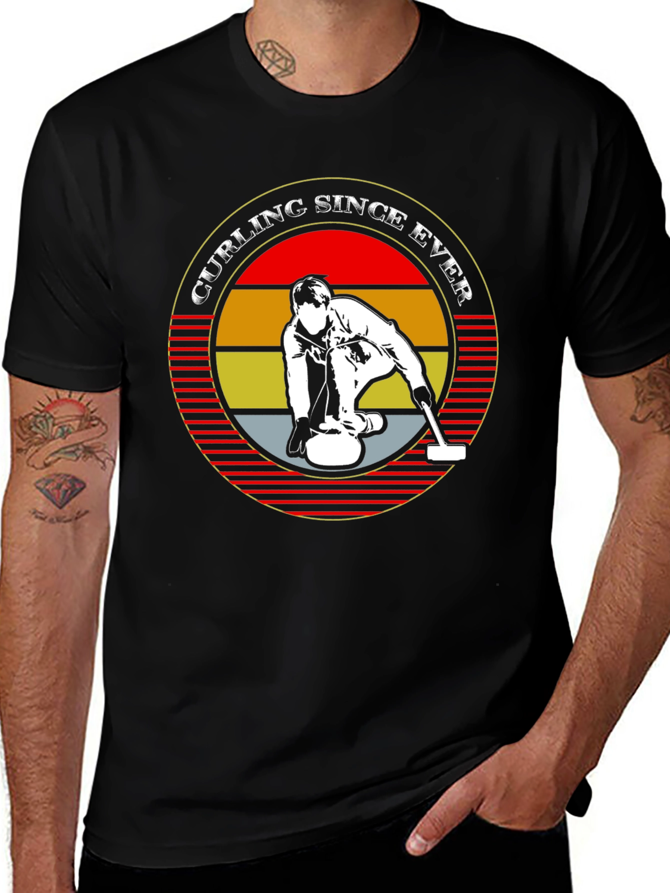 Curling Since Ever Black Graphic T-Shirt