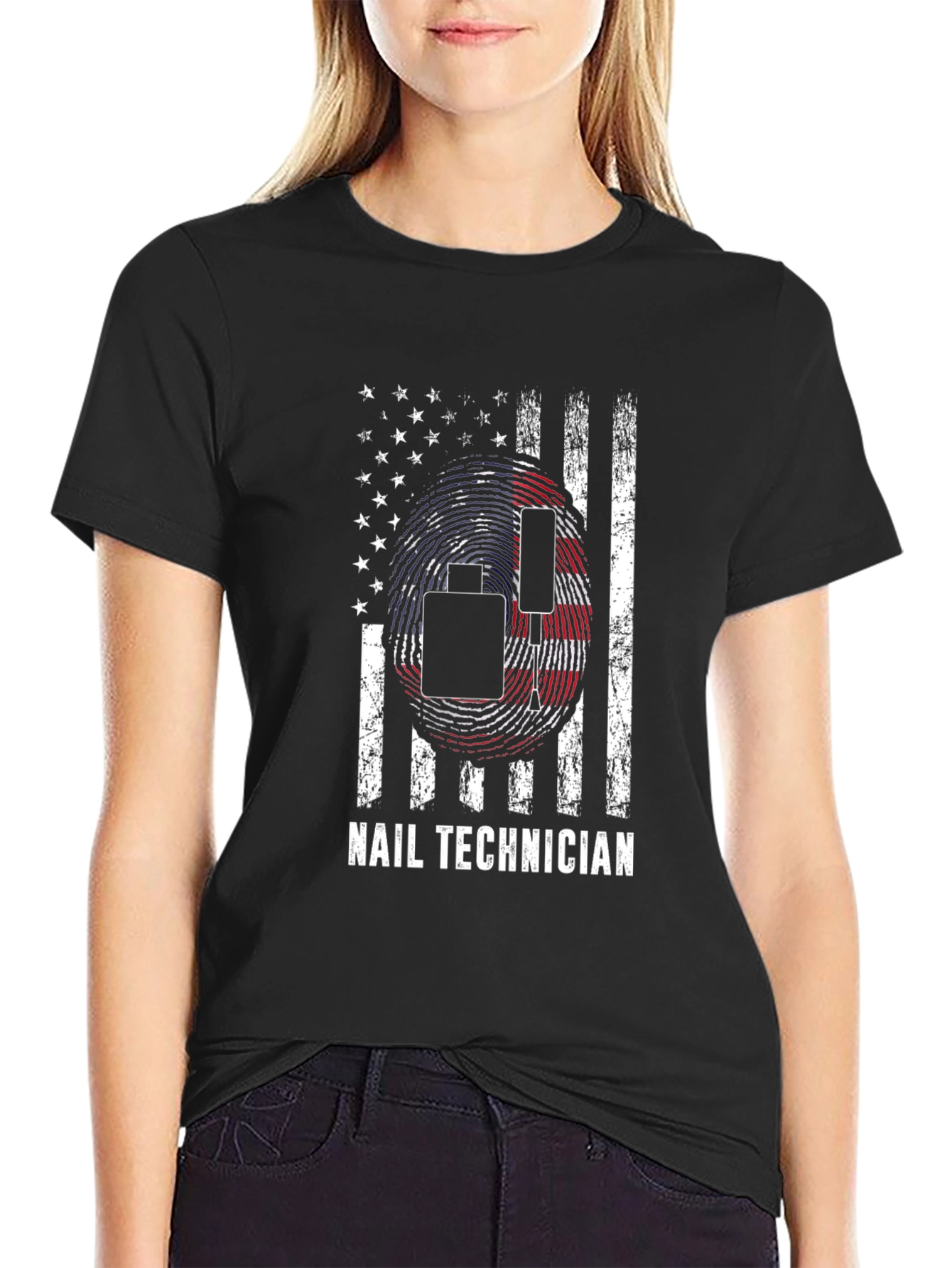 Nail Technician American Flag Graphic T-Shirt
