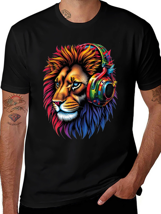 Lion Headphone Graphic Tee - Mens Black T-Shirt
