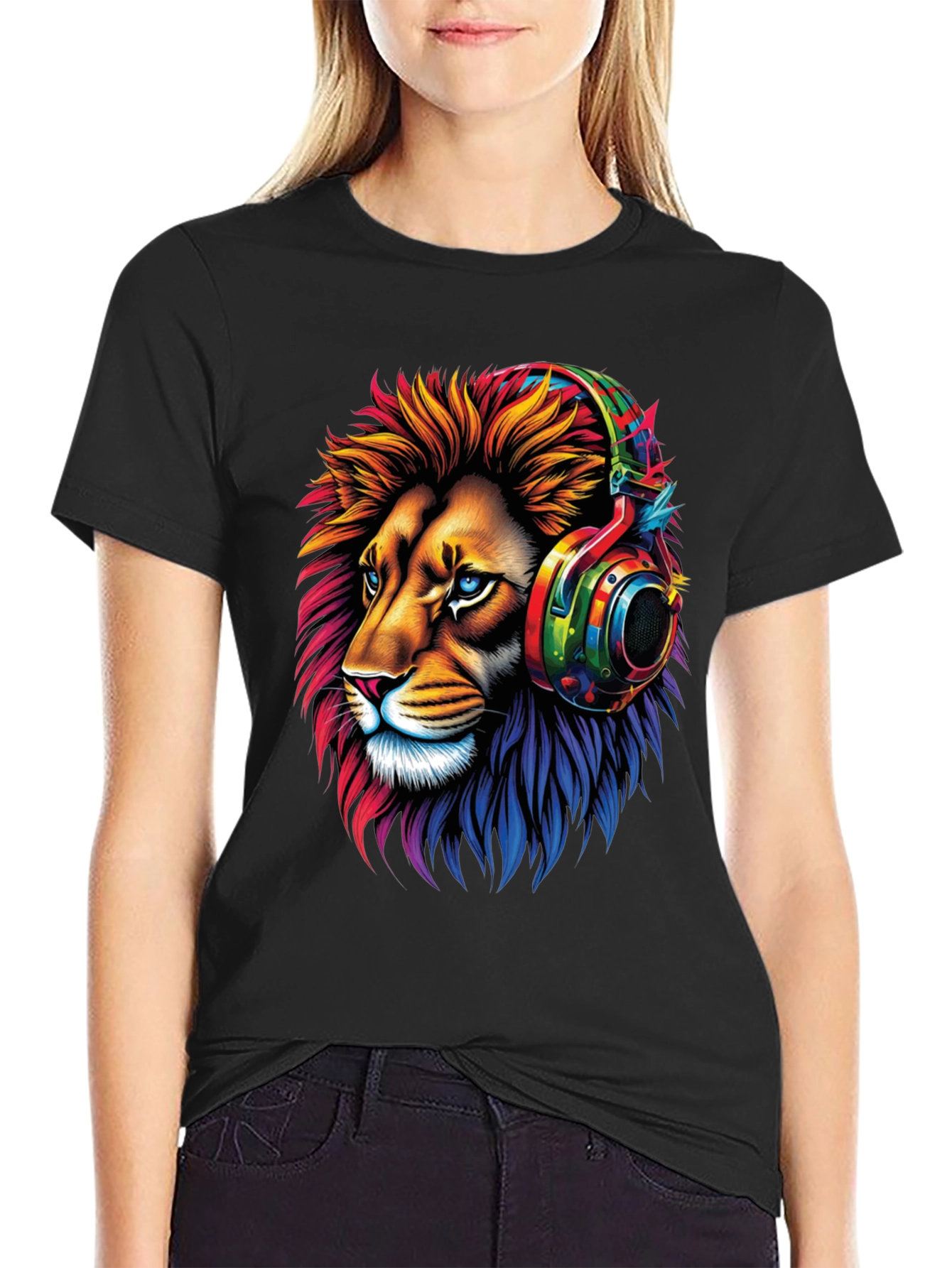 Lion Headphone Graphic Tee - Mens Black T-Shirt