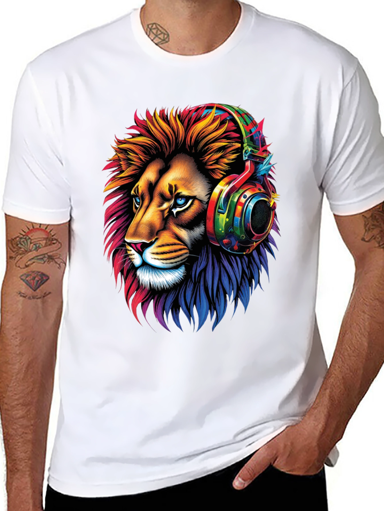 Lion Headphone Graphic Tee - Mens Black T-Shirt