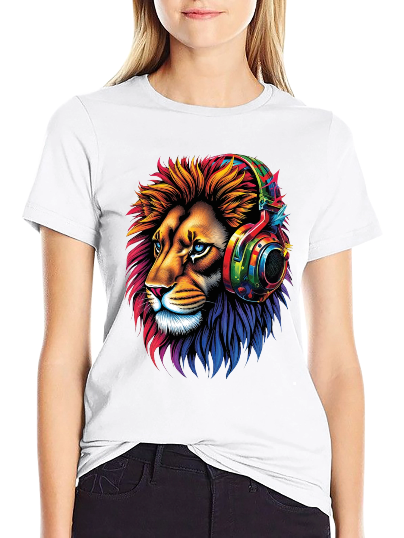Lion Headphone Graphic Tee - Mens Black T-Shirt