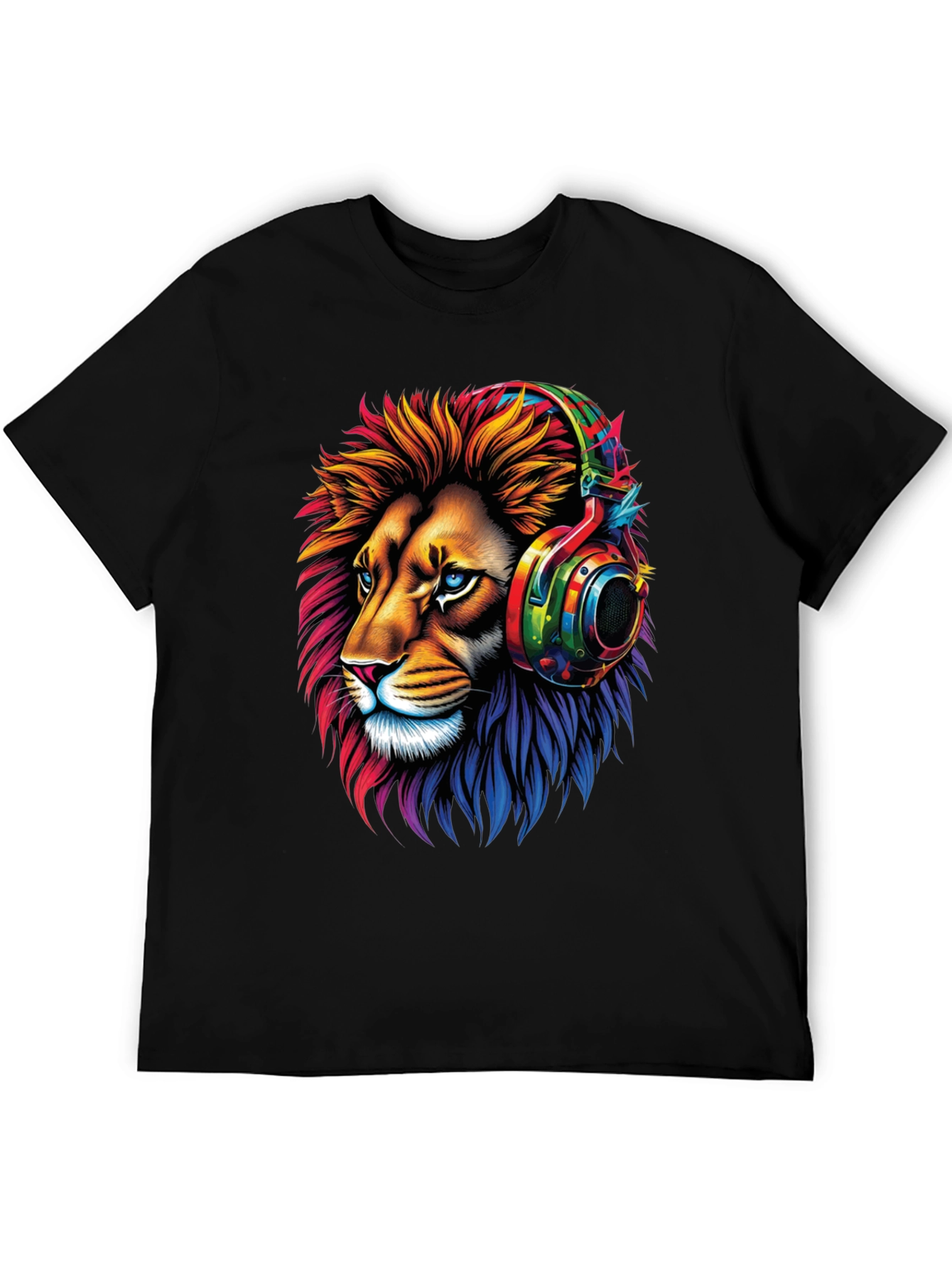 Lion Headphone Graphic Tee - Mens Black T-Shirt