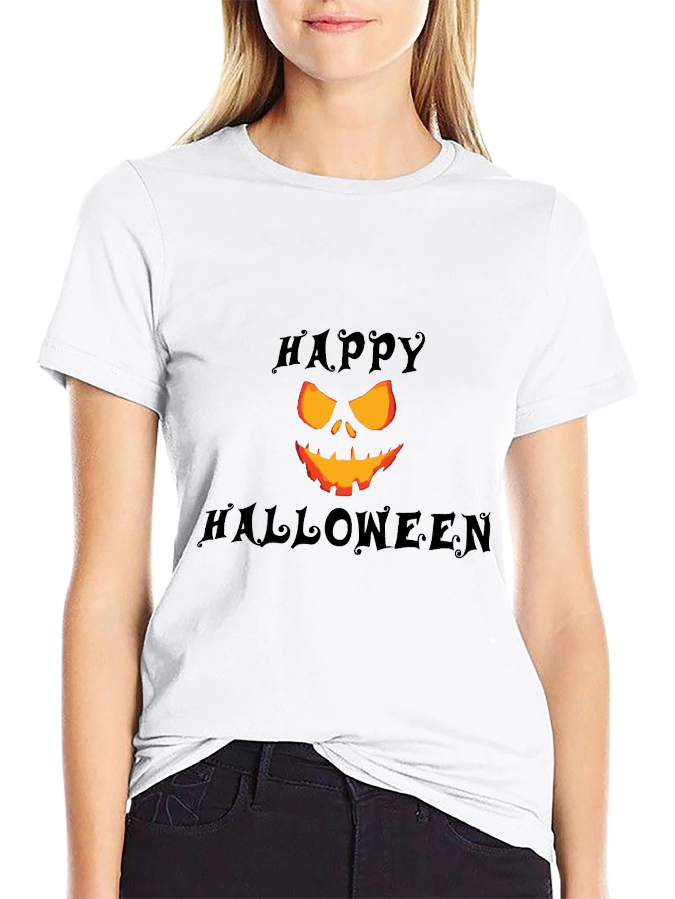 Happy Halloween Pumpkin Face Black T-Shirt