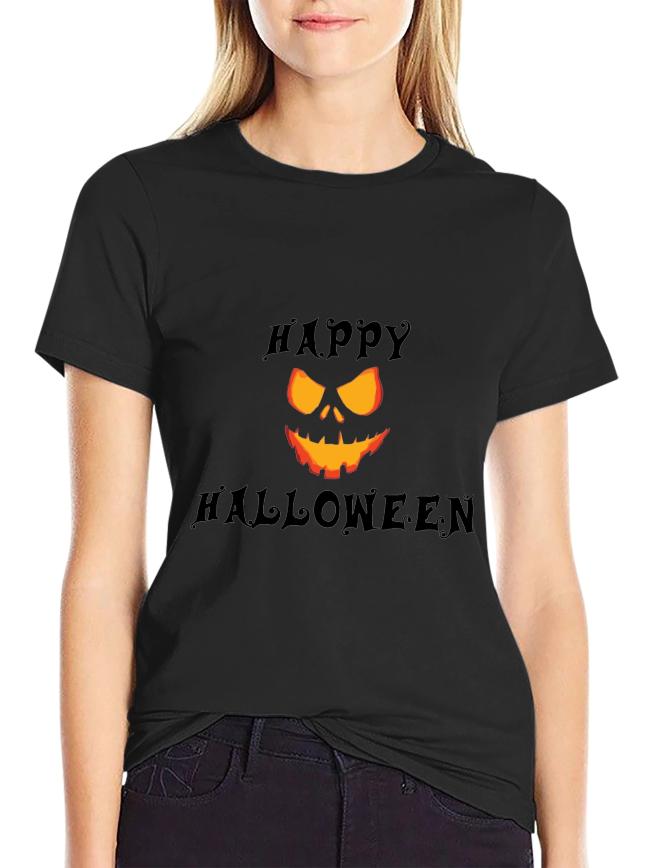 Happy Halloween Pumpkin Face Black T-Shirt