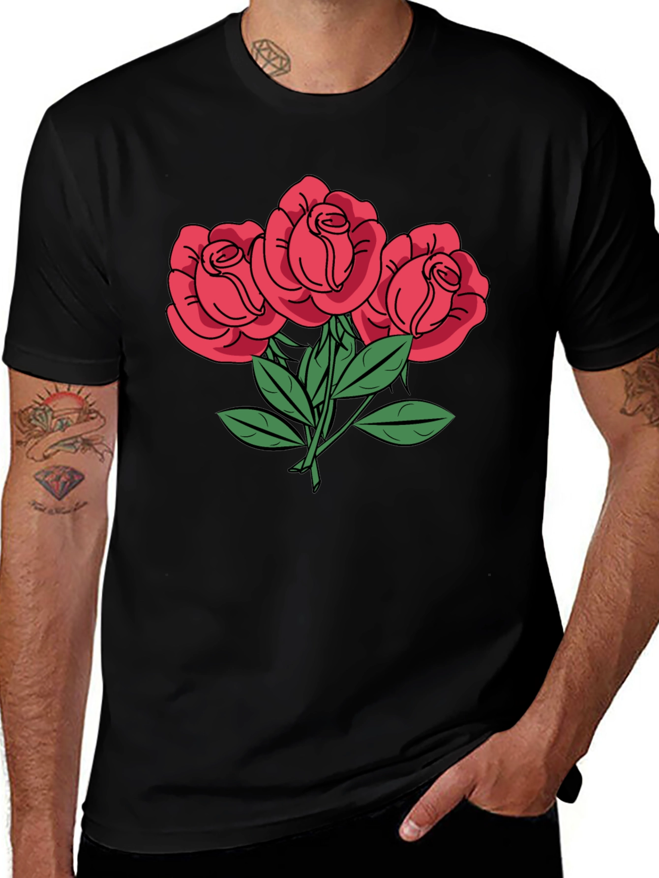 Mens Rose Graphic T-Shirt - Black