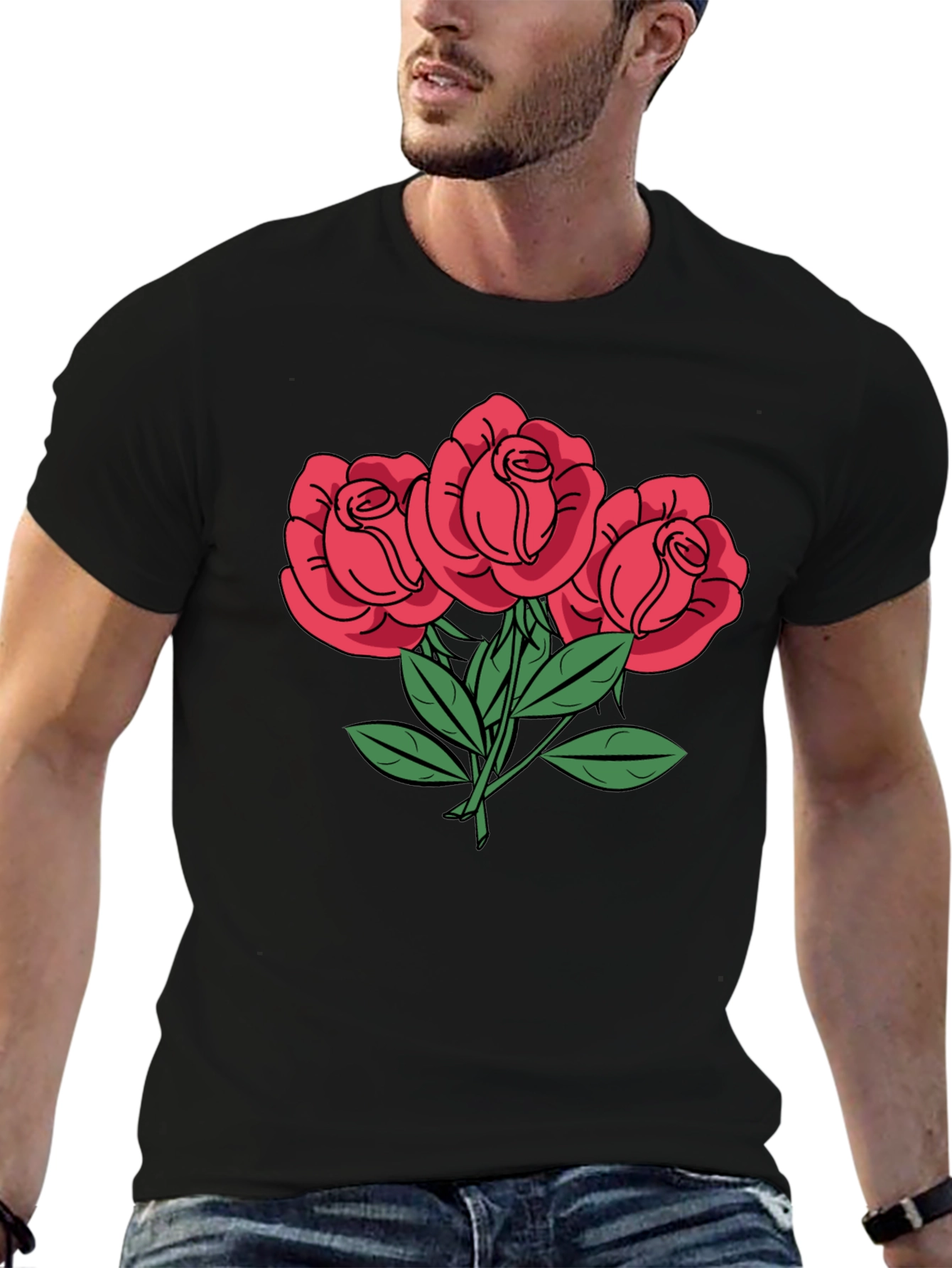 Mens Rose Graphic T-Shirt - Black