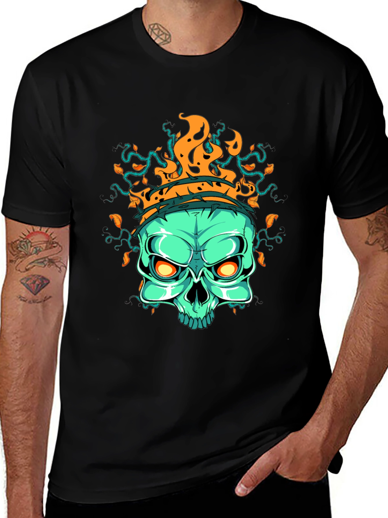 Flaming Skull Graphic T-Shirt - Black