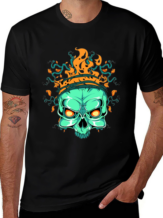 Flaming Skull Graphic T-Shirt - Black