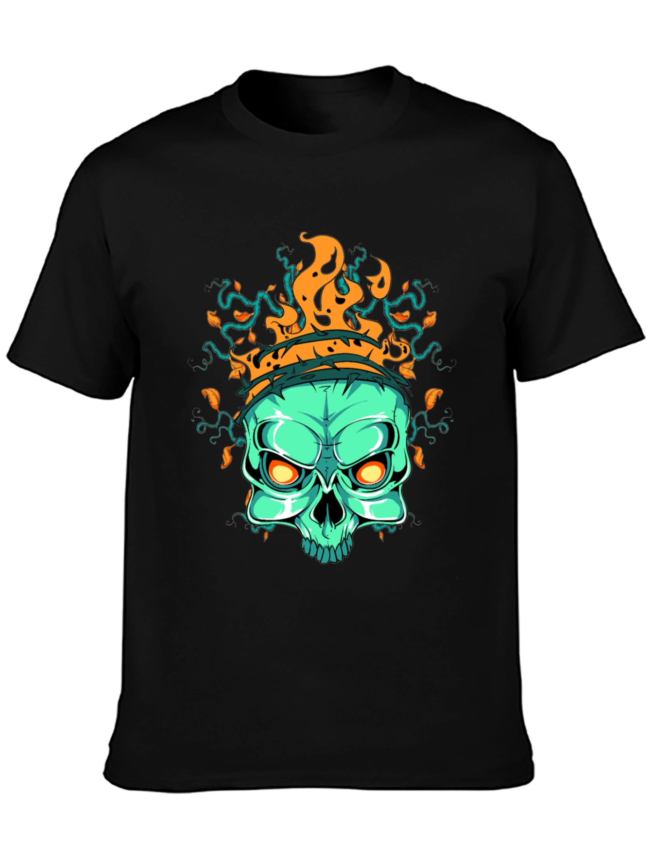 Flaming Skull Graphic T-Shirt - Black